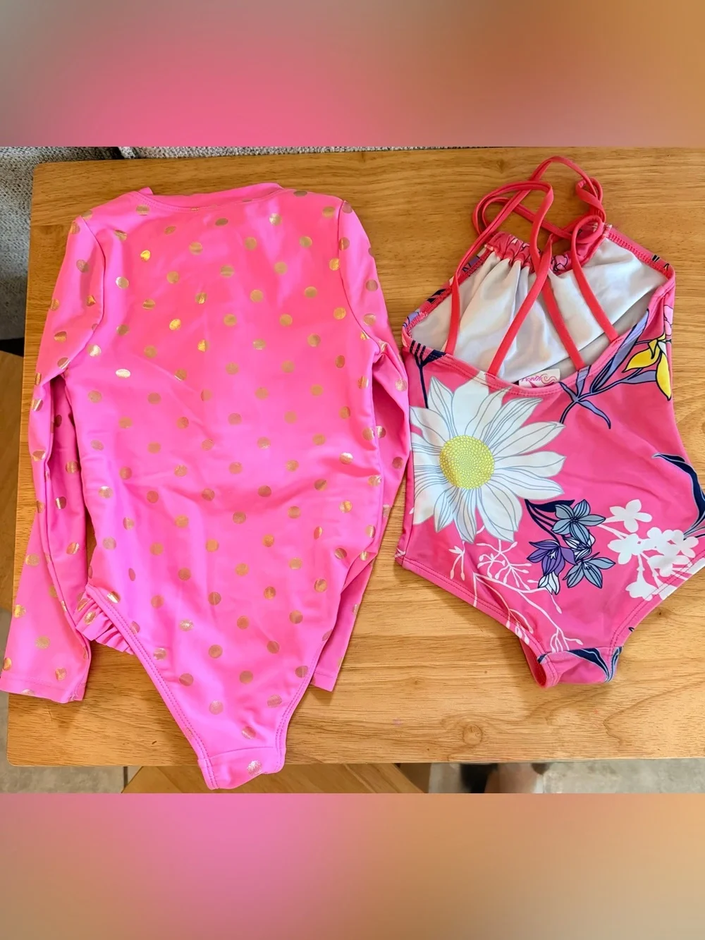 Girls' Pink Floral & Polka Dot Swim Set - Long Sleeve Rash Guard & One-Piece